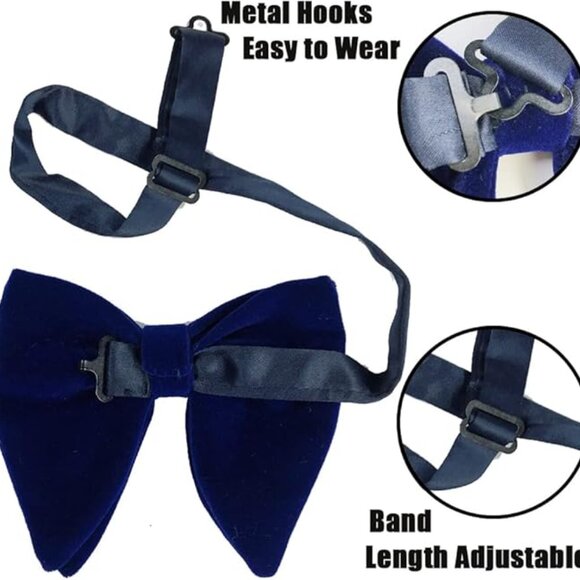 Velvet Bow Ties for Men Set Dark Blue - Picture 3 of 5